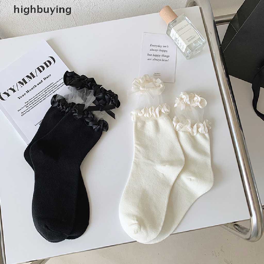 Hbvn Belle Vớ Ren Cổ Vừa Màu Trơn Đính Nơ Thời Trang Xuân Hè Cho Bé Mặc Ngoài Trời JK Lorita Mary Jean Tidal ins