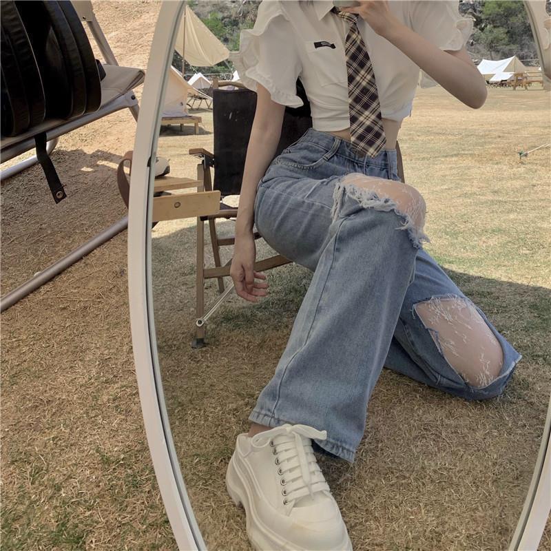 Quần Jean Lưng Cao Dáng Rộng Thiết Kế Mỏng Kiểu Dáng Mới Năng Động Thời Trang Dành Cho Nữ