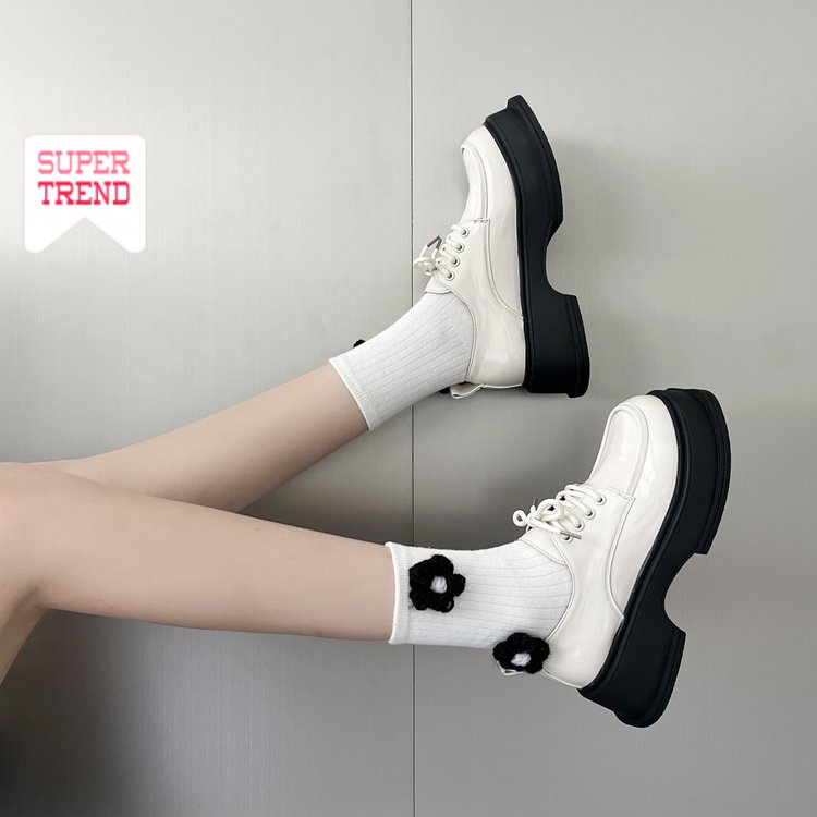 Giày Mũi Tròn Cột Dây Màu Trơn Kiểu Dáng Đơn Giản Thoải Mái Hợp Thời Trang