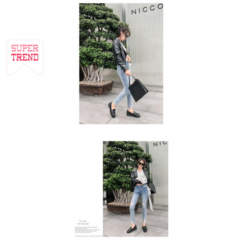 Giày Lười Màu Trơn Phong Cách Hàn Quốc Cho Nữ