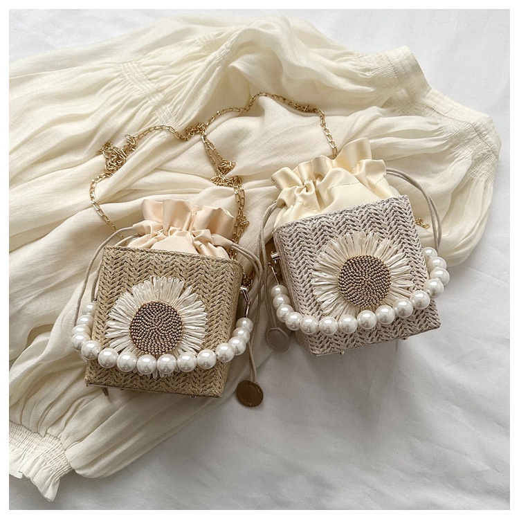 Túi Xách JASMIN NOIR Đeo Chéo Đan Lát Hình Vuông Đính Ngọc Trai Thời Trang Cho Nữ