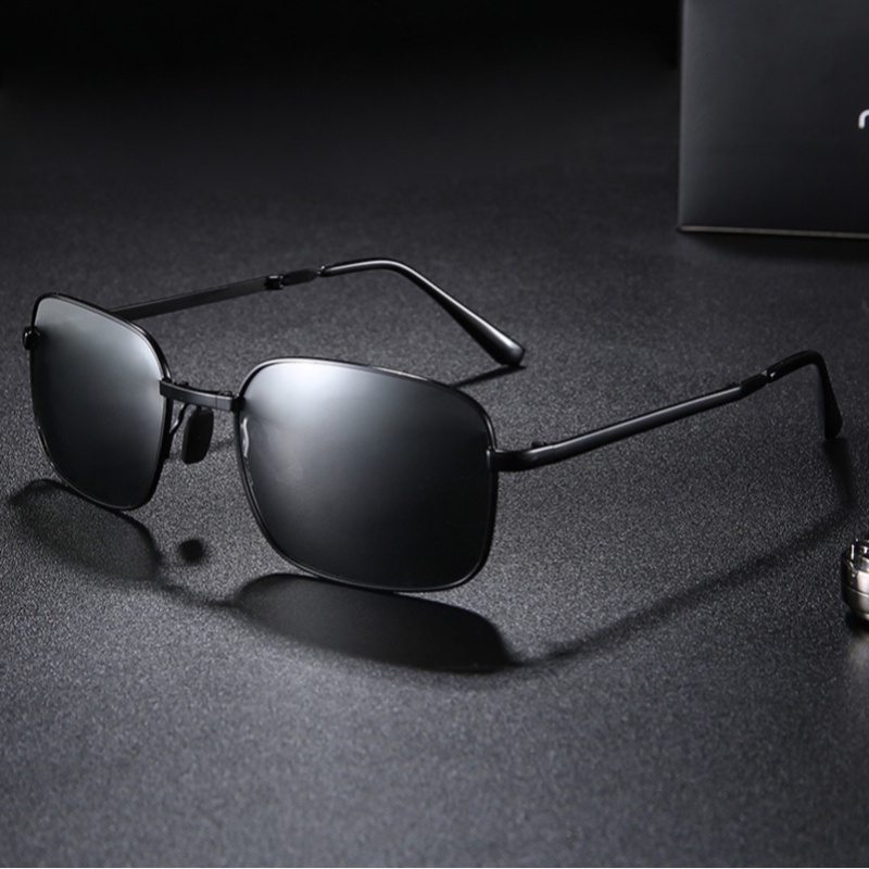 Kính Mát Phân Cực Mặt Vuông Gọng Kim Loại Gấp Gọn Thời Trang Mùa Hè Cho Nam Và Nữ