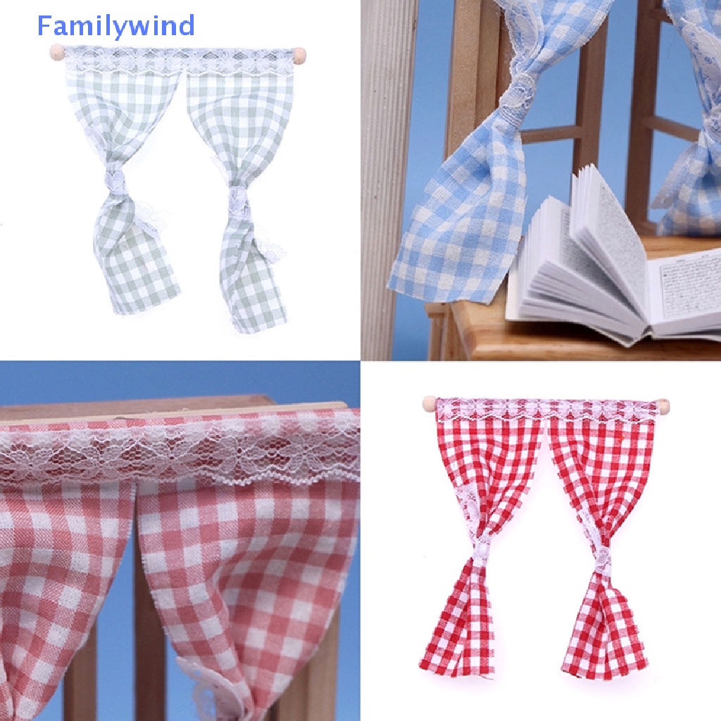 1 Rèm Cửa Ren Họa Tiết Kẻ Ô Dành Cho Nhà Búp Bê 1: 12