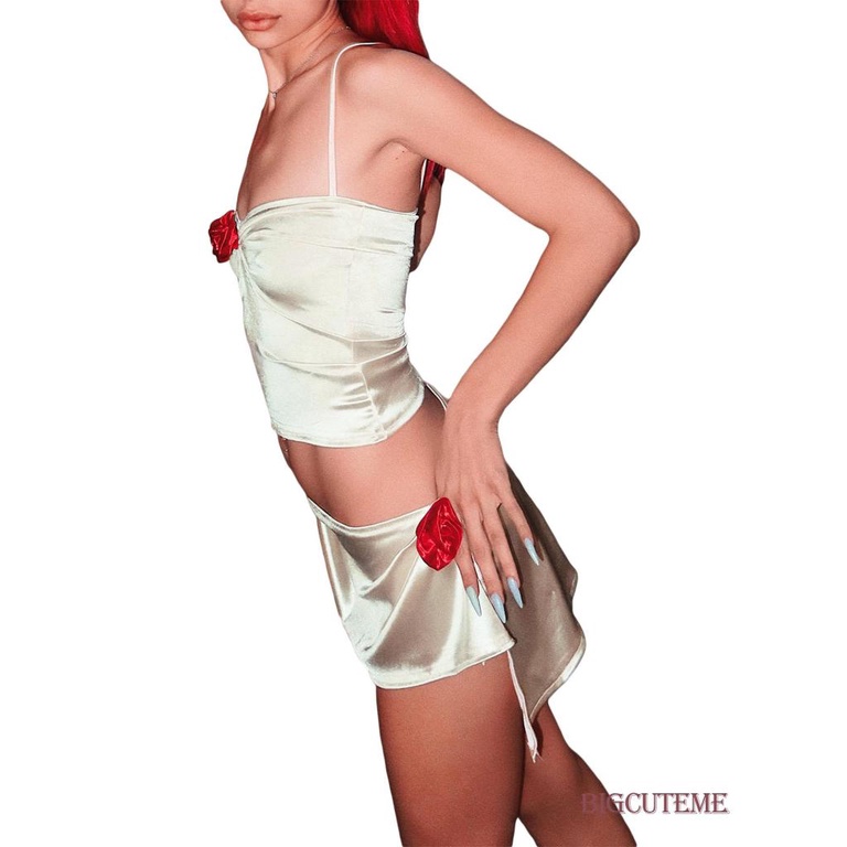 Bộ Trang Phục 2 Mảnh Gồm Áo Croptop Trễ Vai Không Tay In Hoa + Chân Váy Quấn Thời Trang Nữ