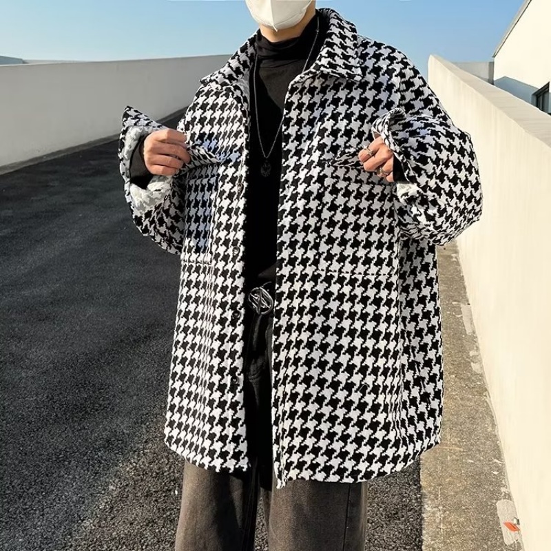 Áo Khoác Sơ Mi Nam Dài Tay Dáng Rộng Họa Tiết Caro Phong Cách Retro