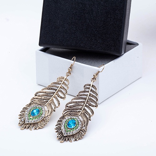 Bông Tai Hình Lông Công Đính Đá Phong Cách Vintage Dành Cho Nữ