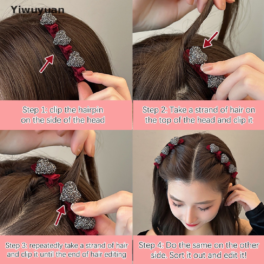 < Yiwuyuan > Kẹp Tóc Mái Mỏ Vịt Bện Hình Trái Tim Thời Trang Vintage