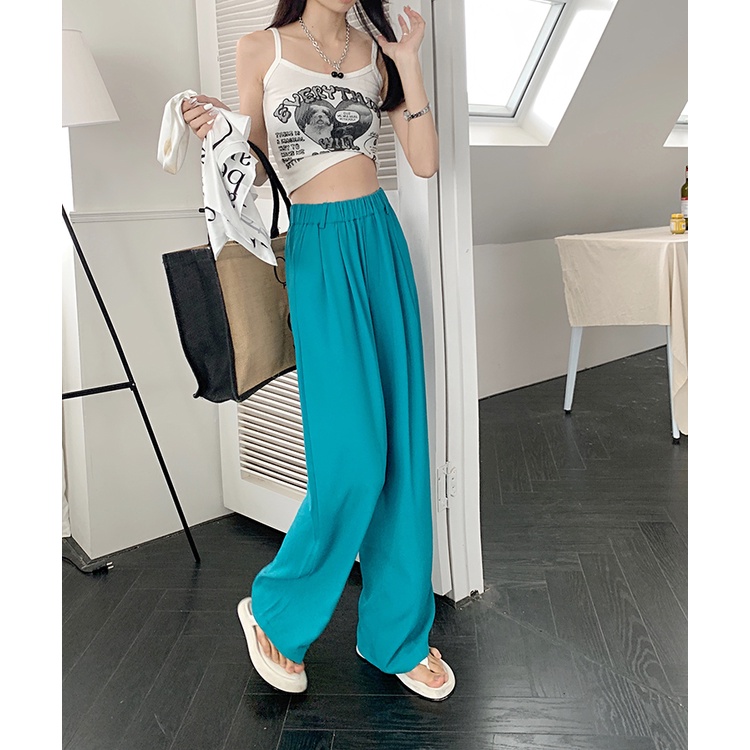 Quần ống rộng Màu Trơn Thời Trang Mùa Hè Mới Cho Nữ