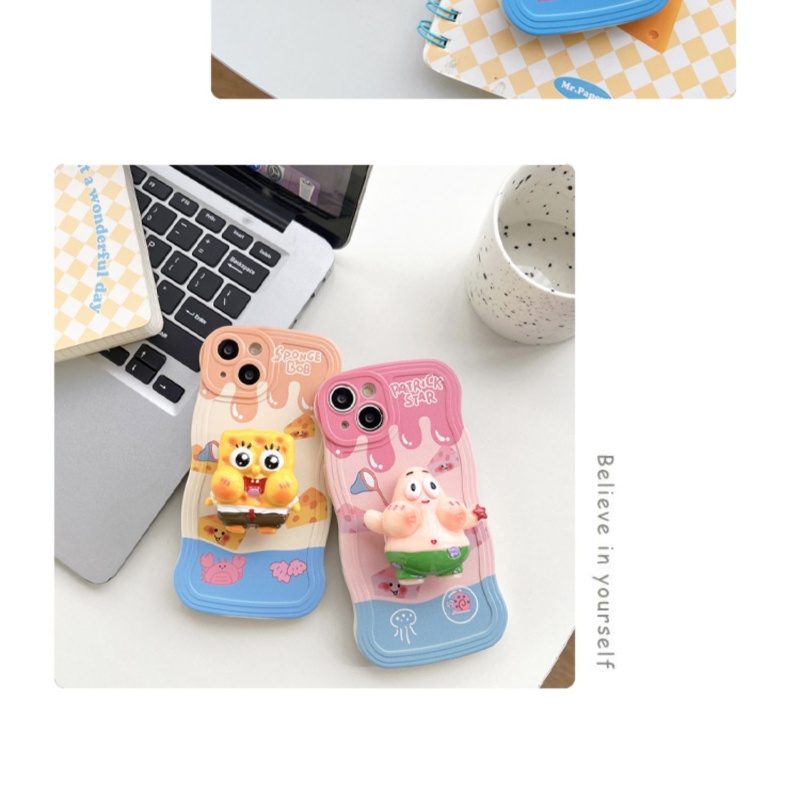 Ốp Điện Thoại Silicon Mềm Có Giá Đỡ Hình SpongeBob Cho IPhone 14 13 12 11 7 8 Pro Max XS XR 8 7 14 Plus