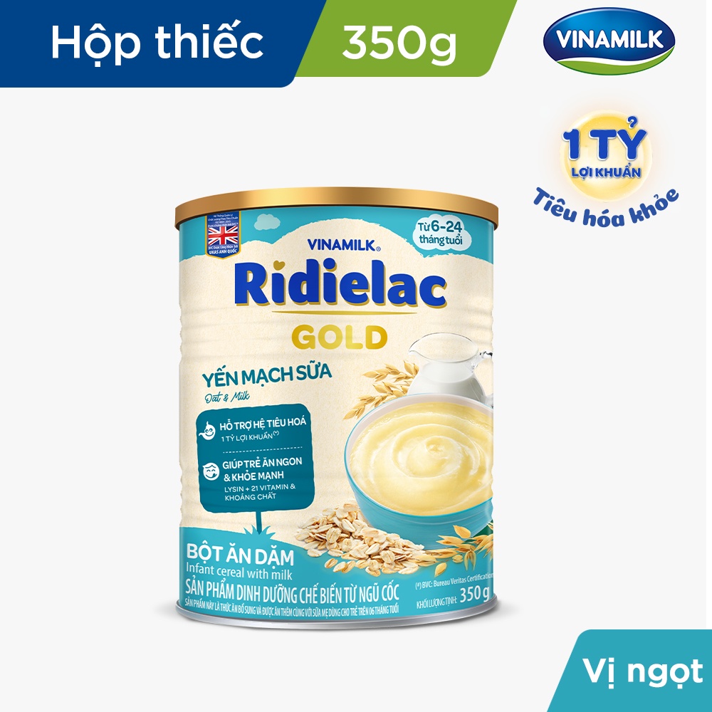4 Hộp Bột Ăn Dặm Ridielac Gold Yến Mạch Sữa - Hộp Thiếc 350g