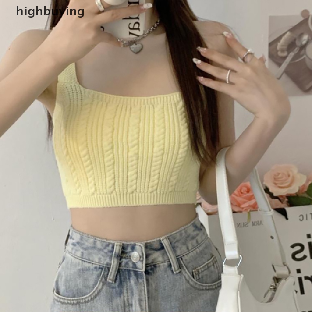 Áo Croptop Dệt Kim Không Tay Màu Sắc Ngọt Ngào Cho Nữ