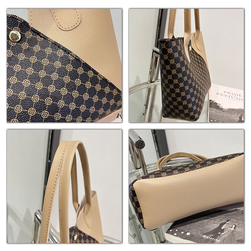 MISCHA Túi Xách Da Pu Cỡ Lớn In Họa Tiết Đơn Giản Phong Cách Retro Cho Nữ