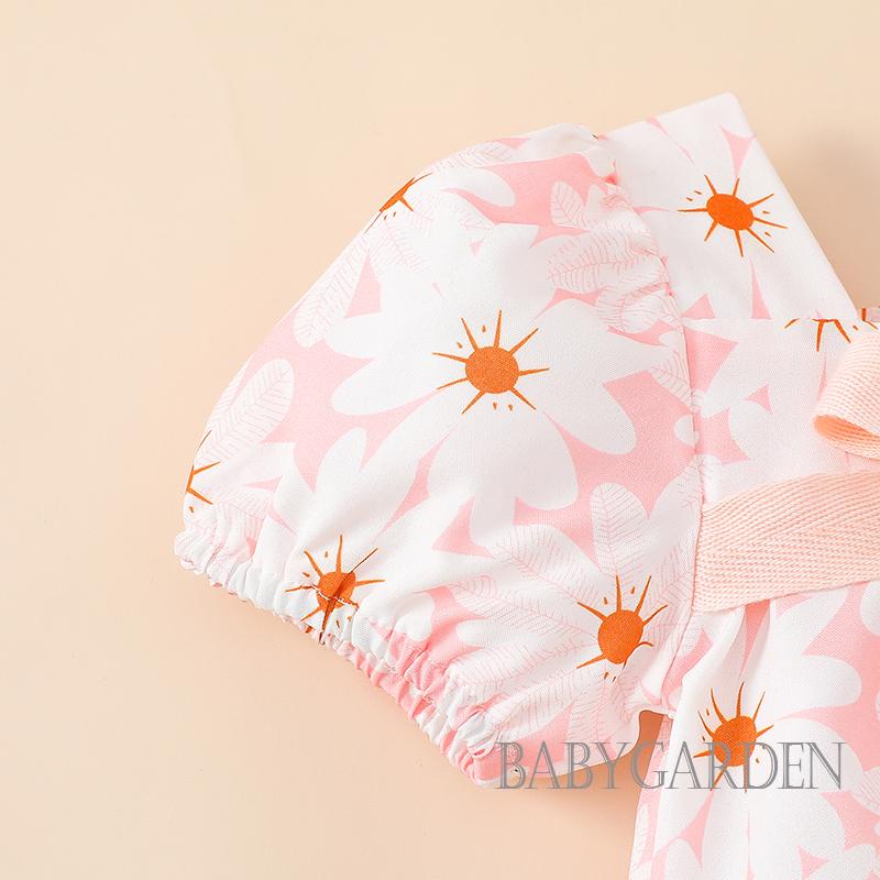 Áo Liền Quần Ngắn Tay Cổ Vuông In Hoa Thời Trang Mùa Hè Cho Bé Gái 0-18 Tháng Tuổi