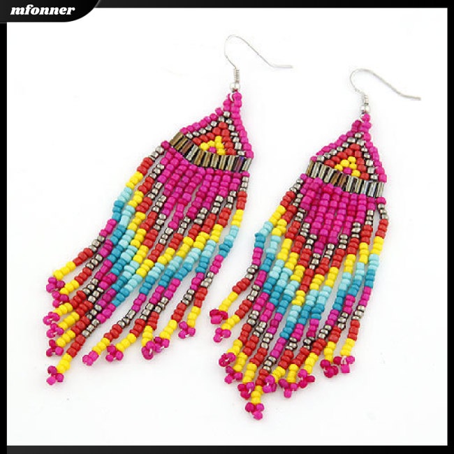 Khuyên Tai Tua Rua Xỏ Hạt Nhiều Màu Sắc Phong Cách Bohemian