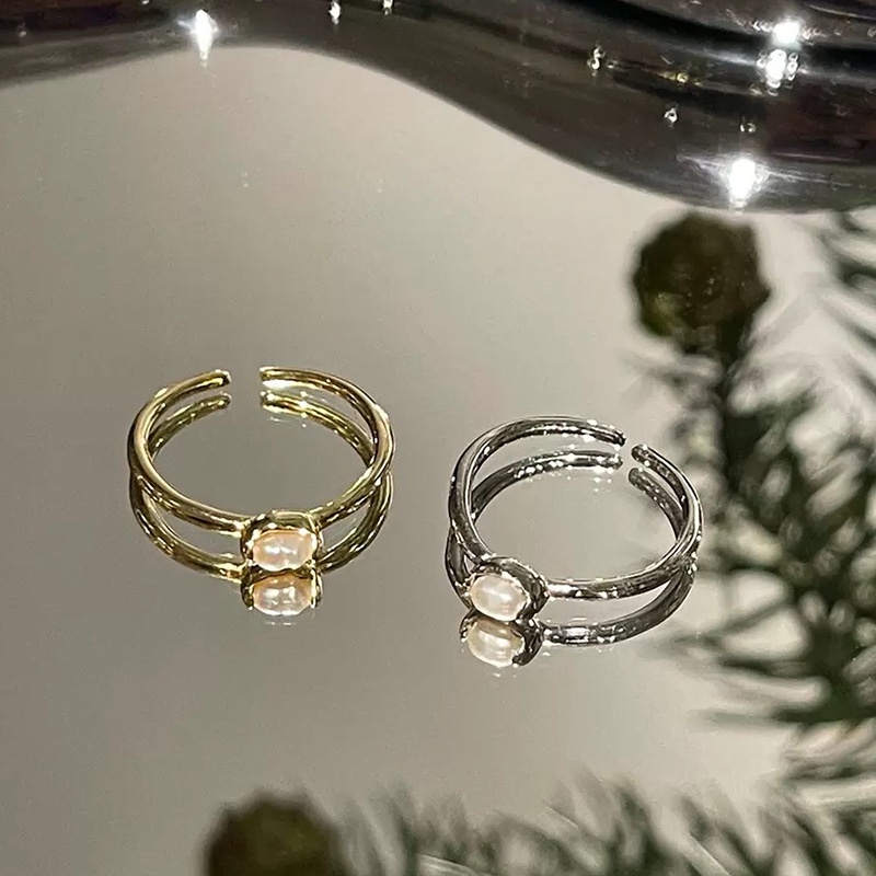 Nhẫn Hở Đính Ngọc Trai Kim Loại Phong Cách Retro Hàn Quốc Cho Nữ