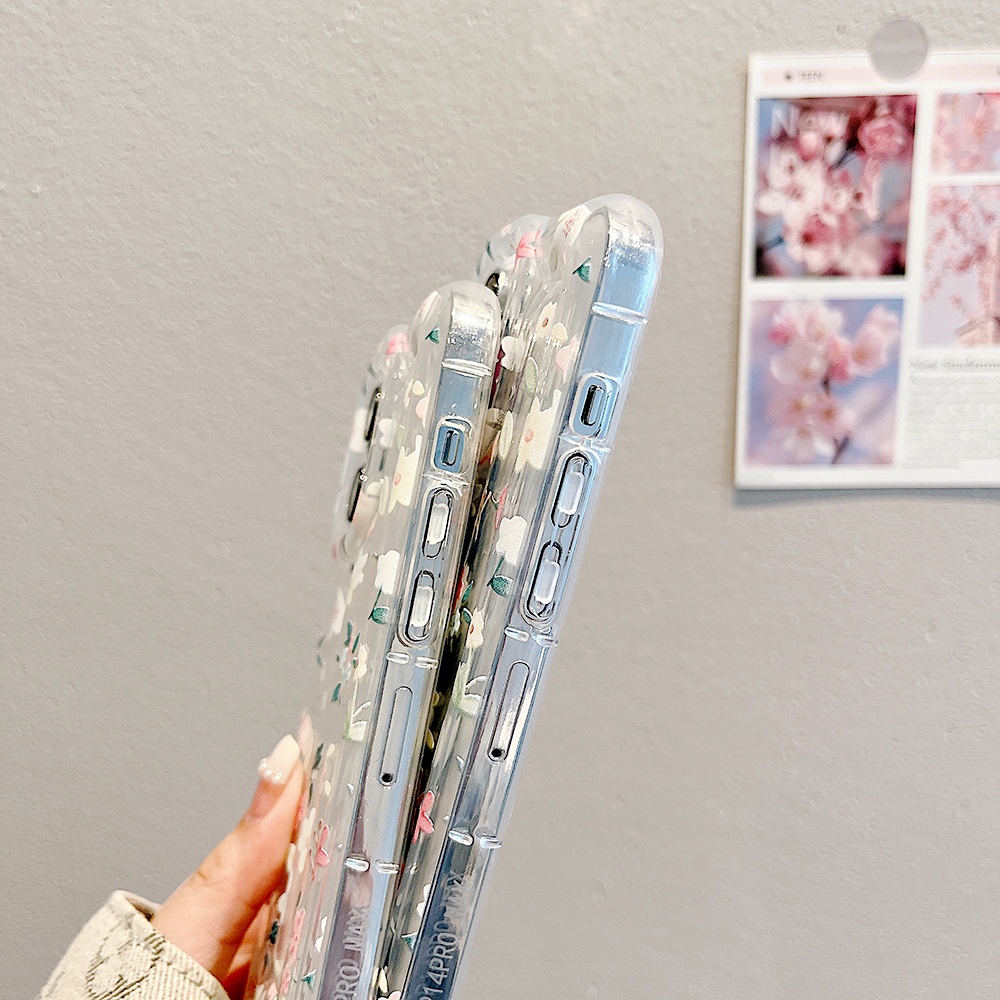 Ốp Điện Thoại TPU Dẻo Họa Tiết Hoa Phối Sọc Nhỏ Xinh Chống Sốc Cho IPhone 11 12 13 14 Pro Max