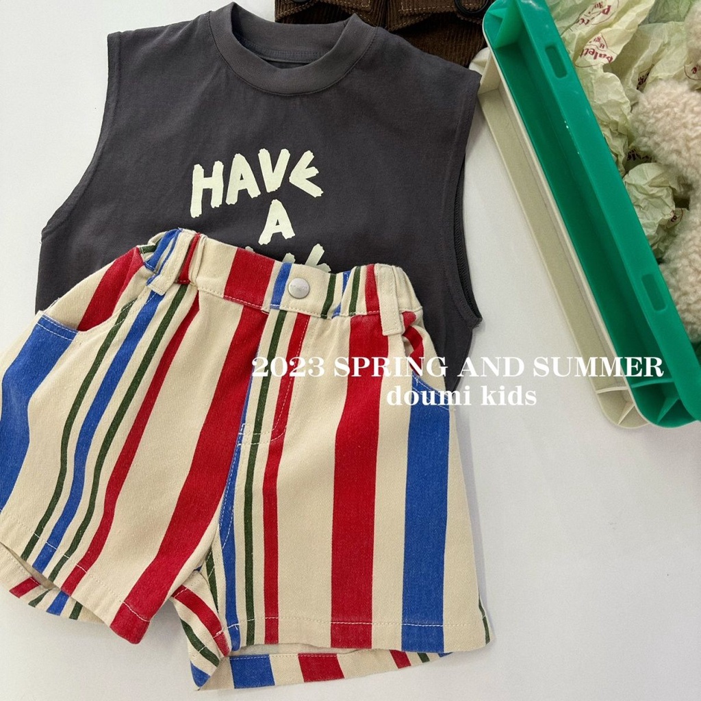 Set Áo Thun Ba Lỗ Và Quần Short Cotton Họa Tiết Kẻ Sọc Phong Cách Phương Tây Thời Trang Cho Bé Trai Và Gái