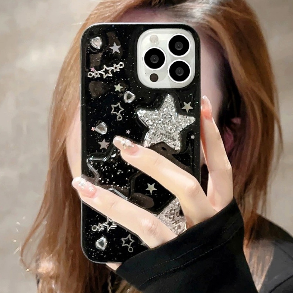 Ốp Điện Thoại TPU Mềm Chống Rơi Phối Bột Bạc Hình Ngôi Sao 3D Sang Trọng Cho IPhone 14 13 12 11 Pro Max X XR 8 7 Plus SE