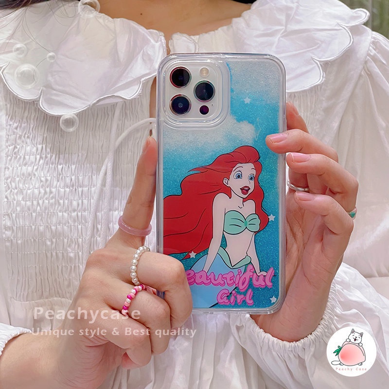 Ốp Điện Thoại Acrylic Cứng Dày Dặn Họa Tiết Hoạt Hình Phối Cát Lún Màu Xanh Dương Cho iPhone 14 13 12 Pro Max 11