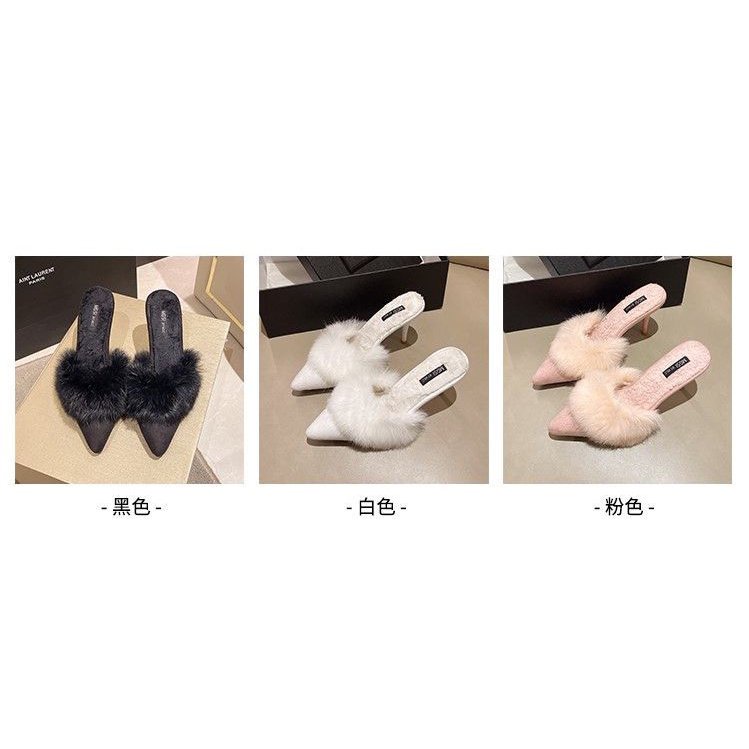 Dép Cao Gót Phối Lông Thời Trang Thu Đông 2022 Mới