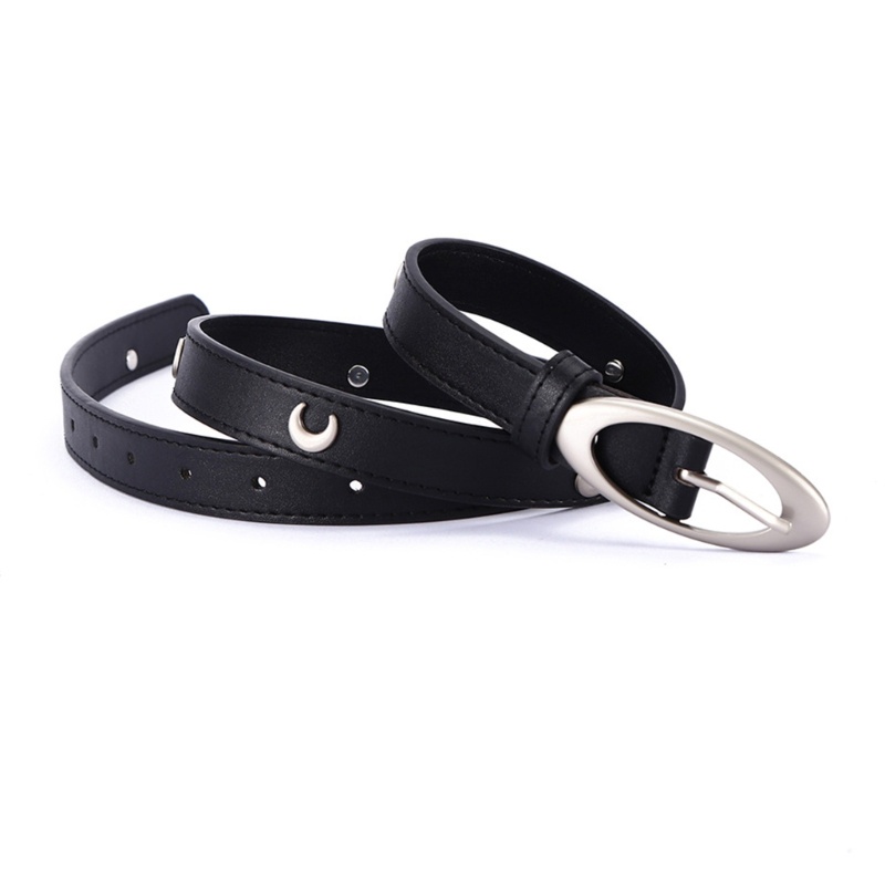Thắt Lưng Bản Nhỏ Phối Khóa Oval Màu Đen Thời Trang Cho Nữ