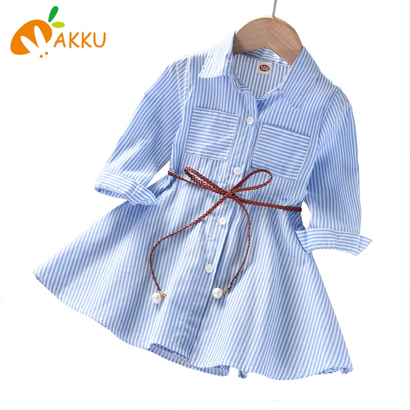 Đầm Sơ Mi Kẻ Sọc Phong Cách Hàn Quốc Cho Bé Gái Aku