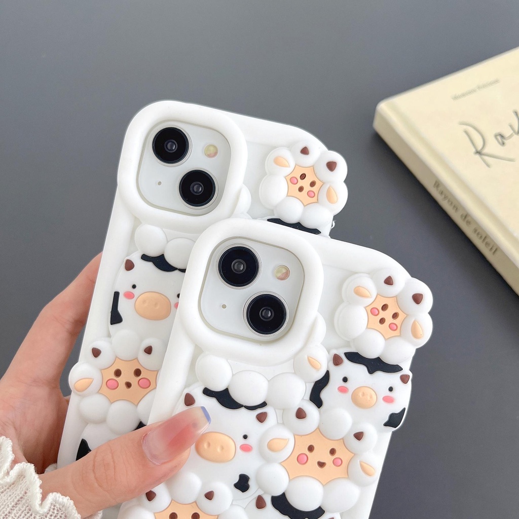 Ốp Điện Thoại TPU Silicon Mềm Chống Sốc In Hình Chú Cừu 3D Bảo Vệ Ống Kính Máy Ảnh Cho iPhone 14 13 12 11 Pro Max