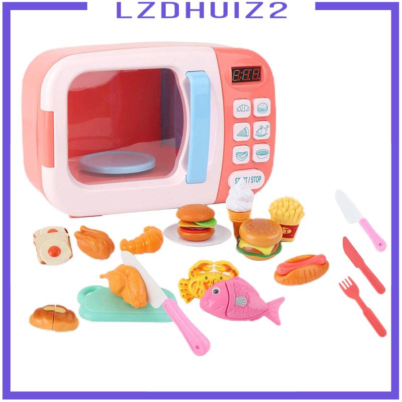 Lò Vi Sóng Đồ Chơi Màu Hồng Gồm 13 Món Cho Bé