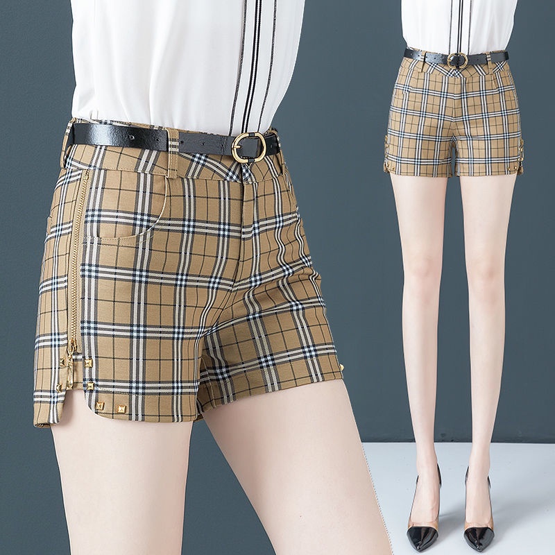 Quần Short Lưng Cao Ống Rộng Họa Tiết Kẻ Ô Phong Cách Hàn Quốc Thời Trang Mùa Hè 2023 Mới Cho Nữ