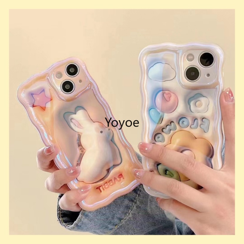 Ốp Điện Thoại Silicon Mềm Trong Suốt Họa Tiết Hoa / Thỏ 3D Chống Sốc Cho iPhone 14 13 12 11 Pro Max X XS XR 7 8 Plus SE
