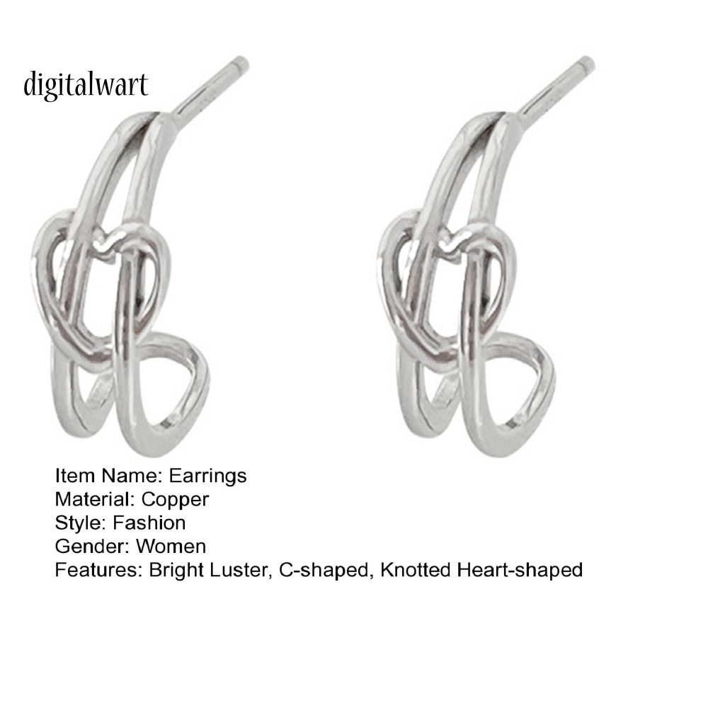 Kỹ Thuật Số| 1 Đôi Bông Tai Hình Chữ C Thắt Nút Trái Tim Tình Yêu Không Gây Dị Ứng Dễ Phối Đồ Trang Sức Cho Nữ