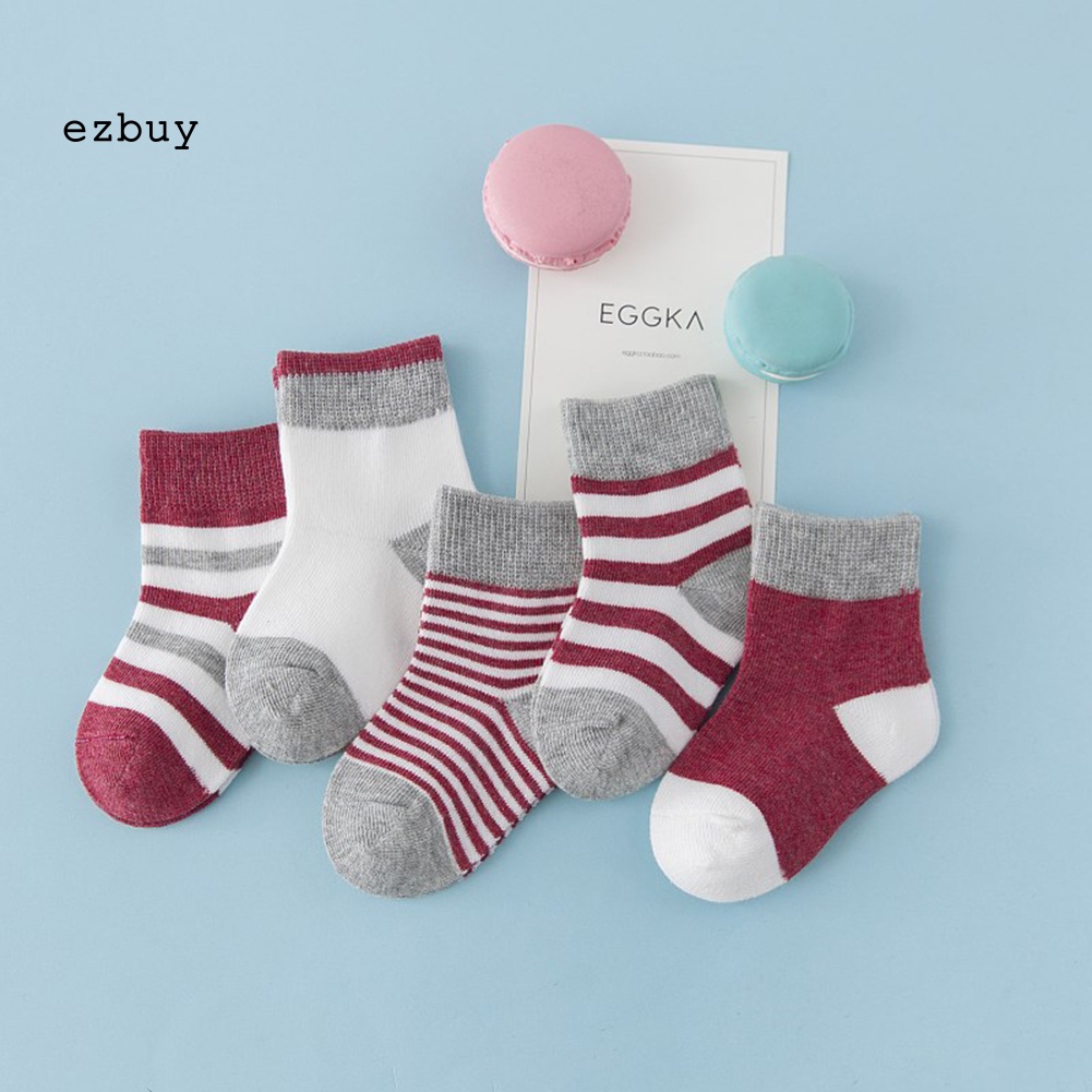 Bộ 5 Đôi Vớ Cotton Kẻ Sọc Mềm Mại Thấm Hút Mồ Hôi Cho Bé