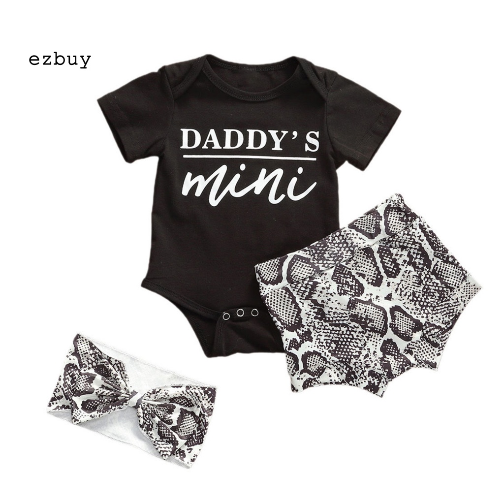 Bộ 3 Món Áo Liền Quần In Chữ + Quần Short Lưng Thun + Băng Đô Độc Đáo Thời Trang Mùa Hè Cho Bé