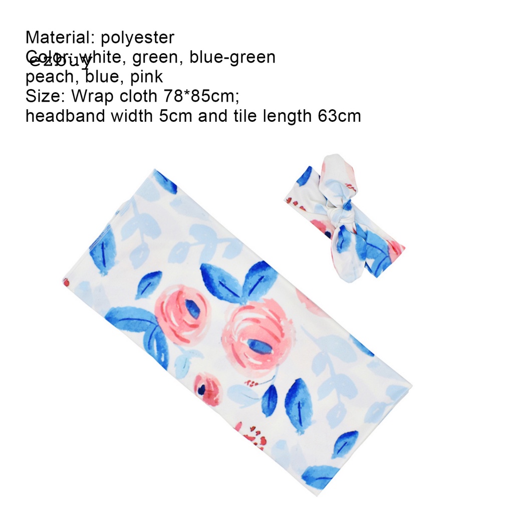 Bộ 2 Chăn Quấn Và Băng Đô In Hoa Giữ Ấm Cho Bé Sơ Sinh