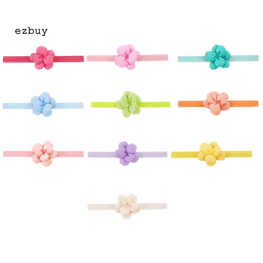 Băng Đô Cài Tóc Đính Hoa 3D Co Giãn Màu Sắc Trơn Thoải Mái Thời Trang Cho Bé Gái