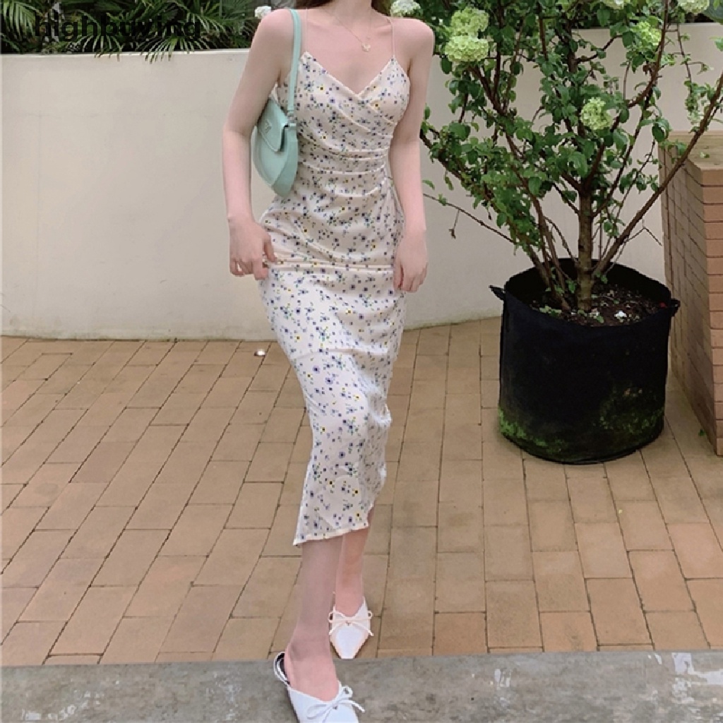 Hbvn Belle Đầm Hai Dây Cổ Chữ V In Hoa Thời Trang Mùa Hè Quyến Rũ Dễ Phối Đồ Phong Cách Pháp Cho Nữ