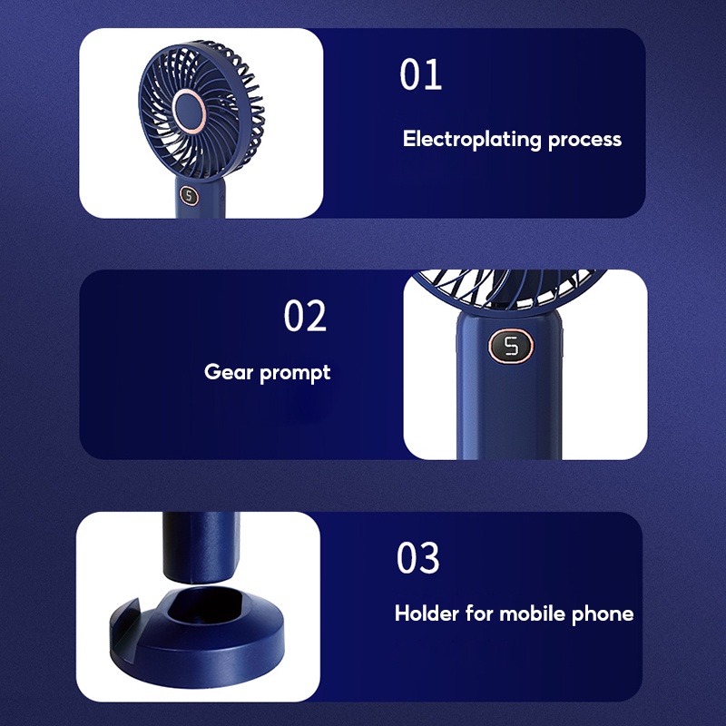 TBTIC Quạt Mini Cầm Tay Sạc USB 10000mAh Kèm Giá Đỡ Điện Thoại Tiện Dụng