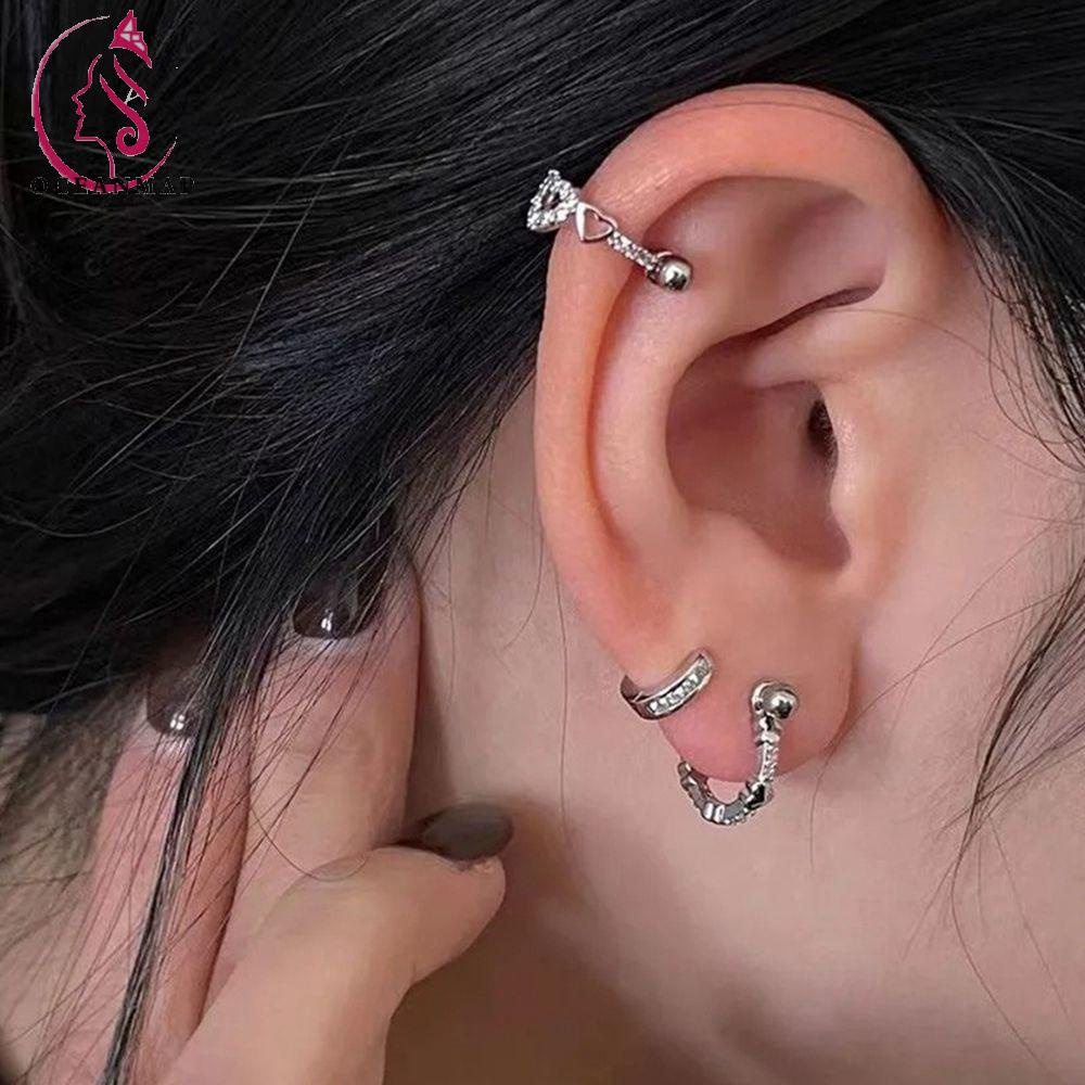 Bông Tai Bất Đối Xứng Hình Trái Tim Đính Đá Bằng Đồng Màu Hồng Xinh Xắn Cho Nữ