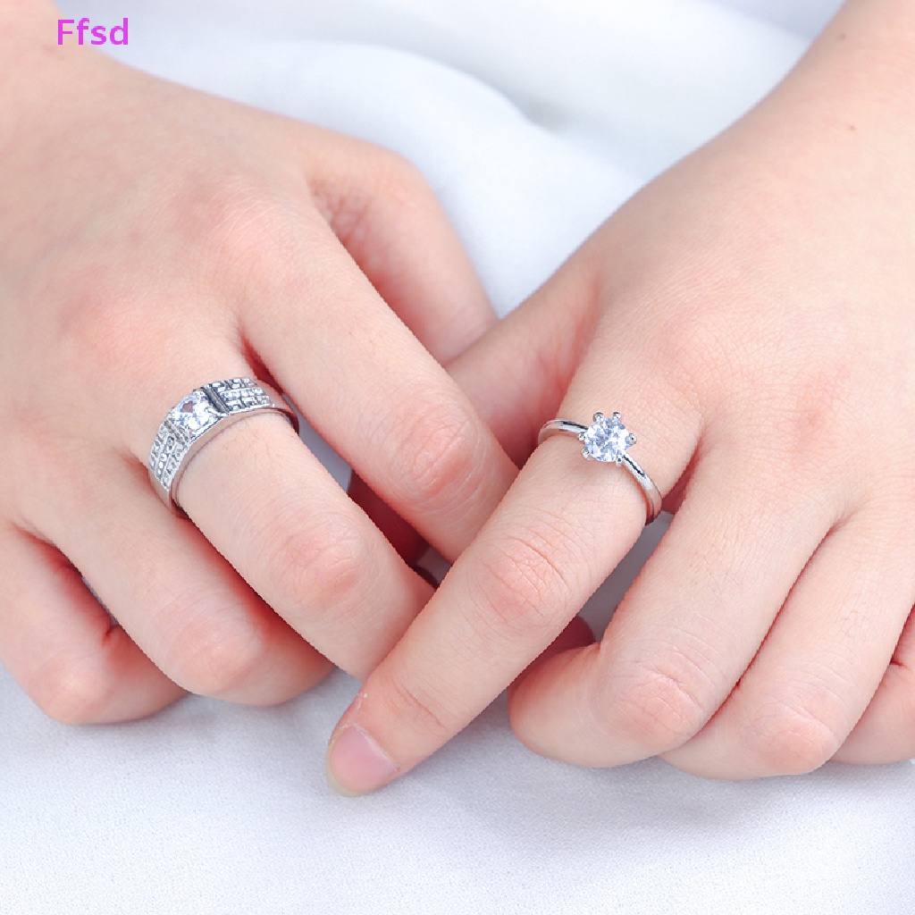 1 Cặp Nhẫn Đính Hôn Đính Đá Cổ Điển Có Thể Điều Chỉnh Kích Thước