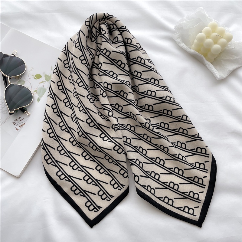 Khăn Choàng Cổ Vuông 65cm Vải Nhung Mỏng Mềm Mại In Chữ B Live Generation Mới Cho Nữ