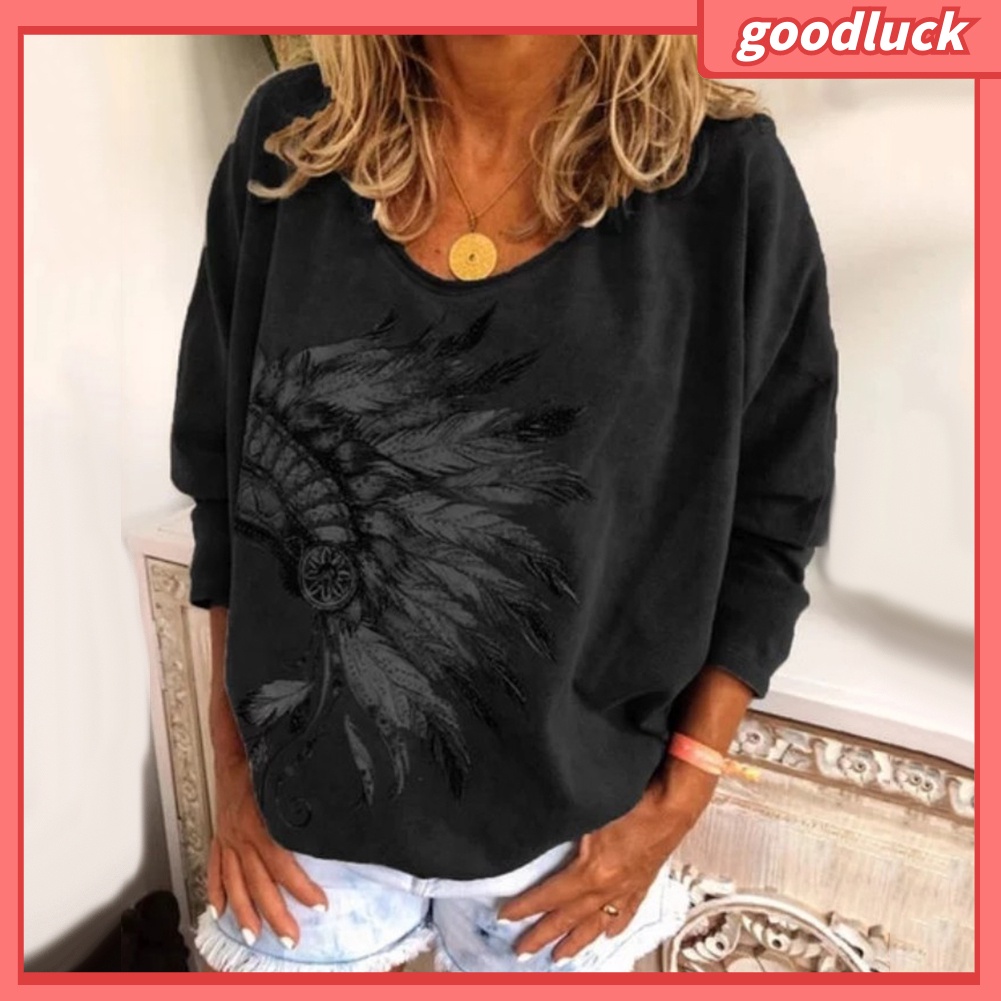 Áo Thun Tay Dài Cổ Tròn Màu Trơn In Họa Tiết Thời Trang Mùa Thu Cho Nữ