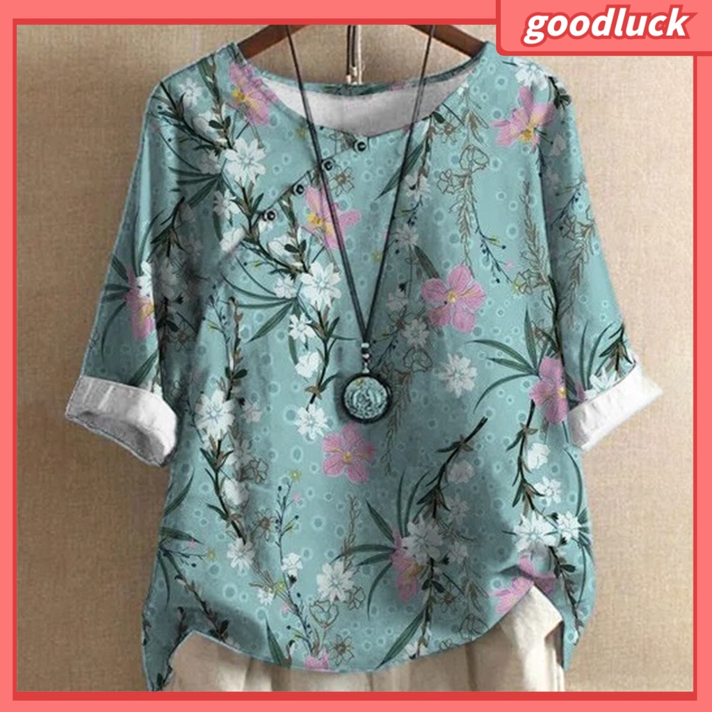 Áo Thun Tay Ngắn Cổ Tròn In Họa Tiết Hoa Phong Cách Vintage Thời Trang Mùa Hè