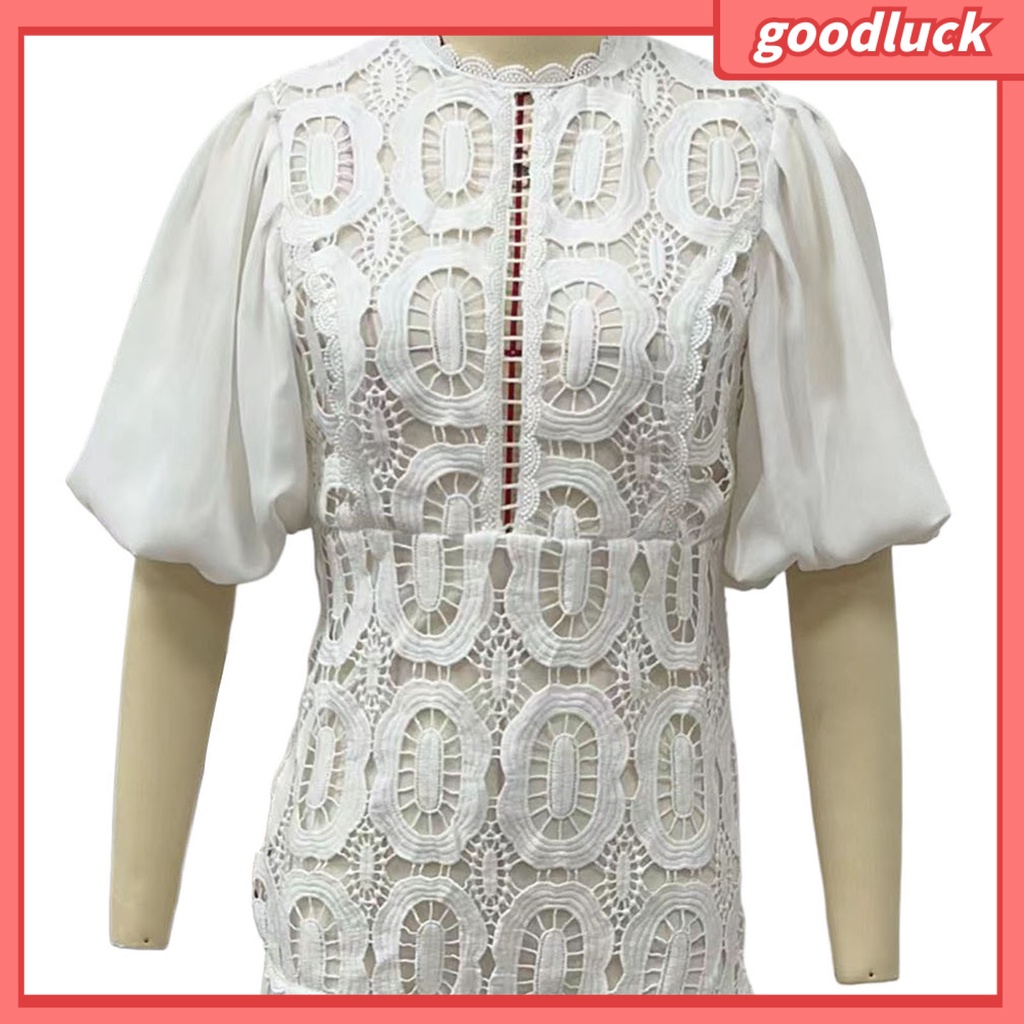 [ULK] Đầm Mini Tay Lỡ Viền Bèo Nhún Màu Trơn Thêu Ren Màu Trơn Họa Tiết Đường Phố