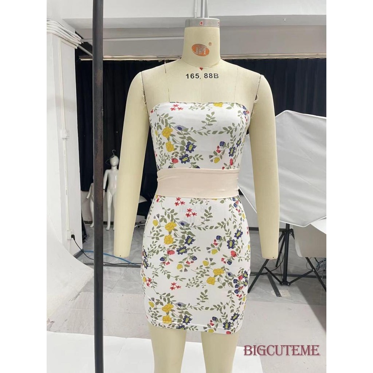 Đầm Mini Ôm Dáng Không Dây Hở Lưng In Họa Tiết Hoa Cho Nữ