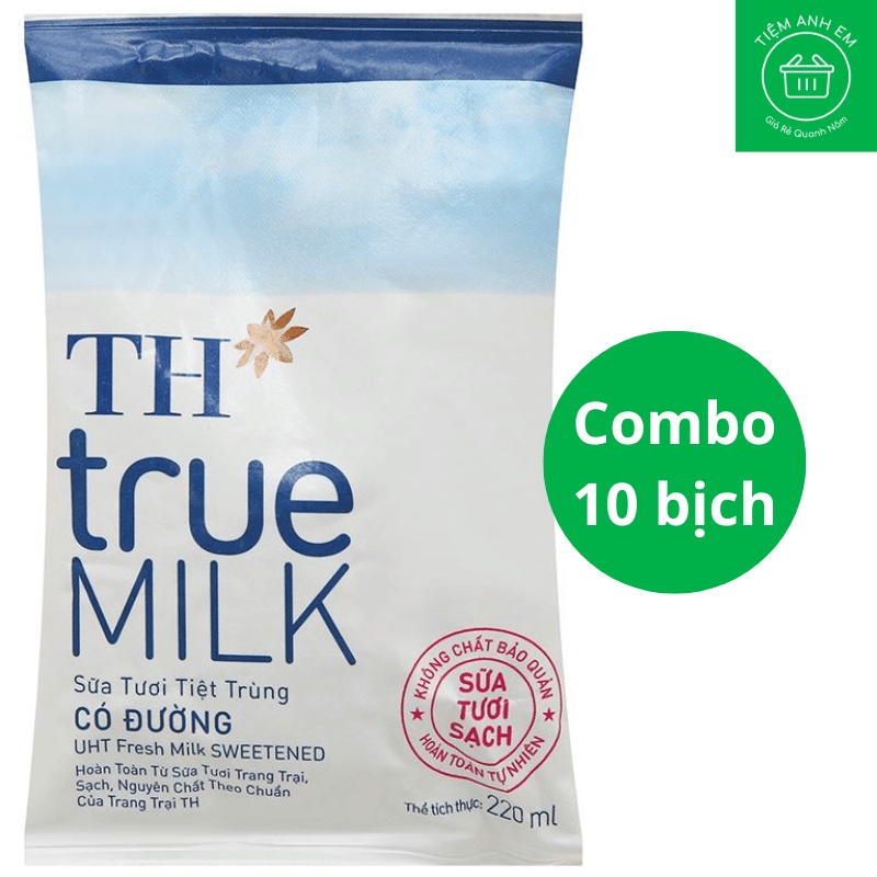 Sữa tươi tiệt trùng có đường TH true MILK bịch 220ml