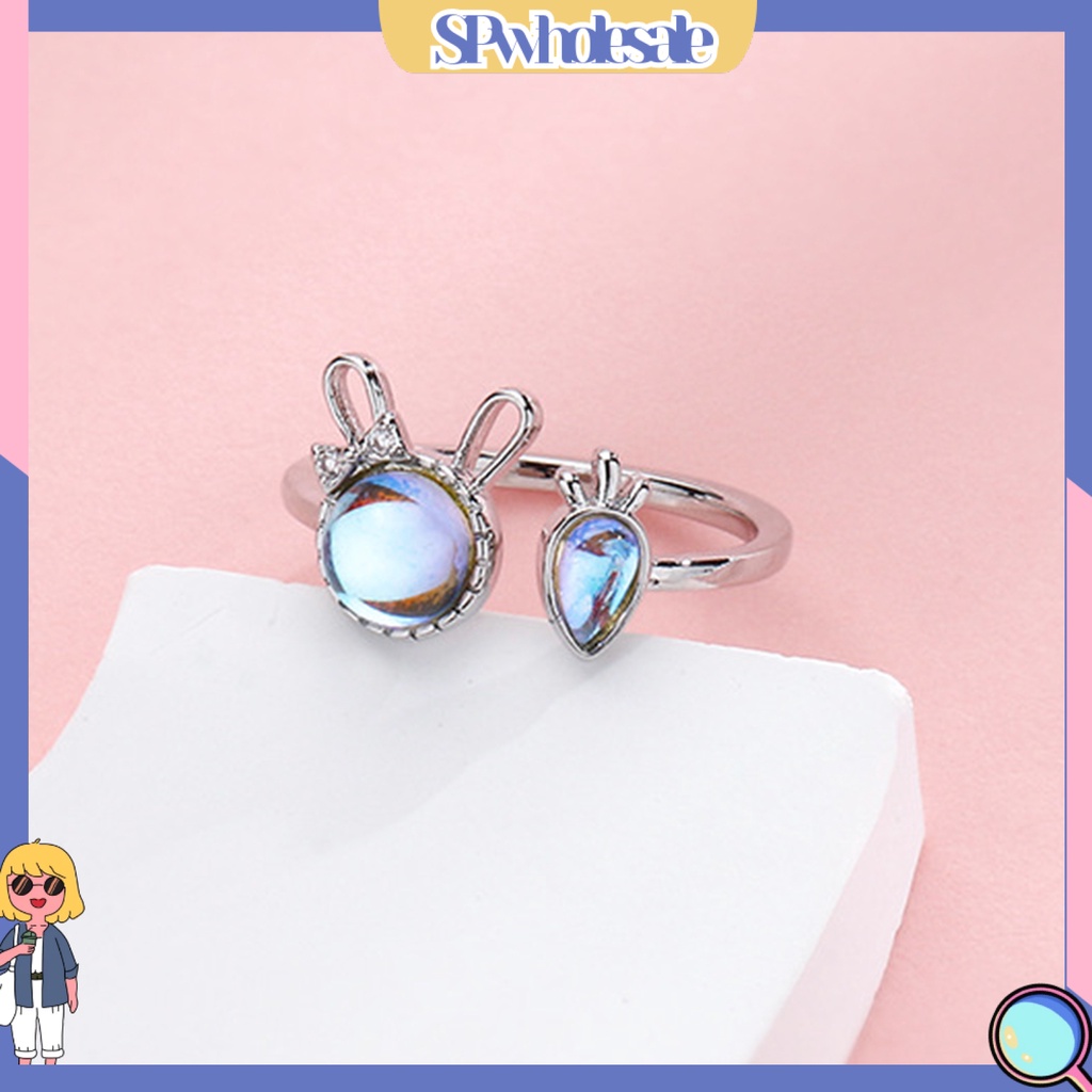 <SPwholesale> Nhẫn Dạng Hở Đính Đá Mặt Trăng Nhân Tạo Hình Thỏ Cà Rốt Có Thể Điều Chỉnh Trang Sức Dự Tiệc Cho Nữ
