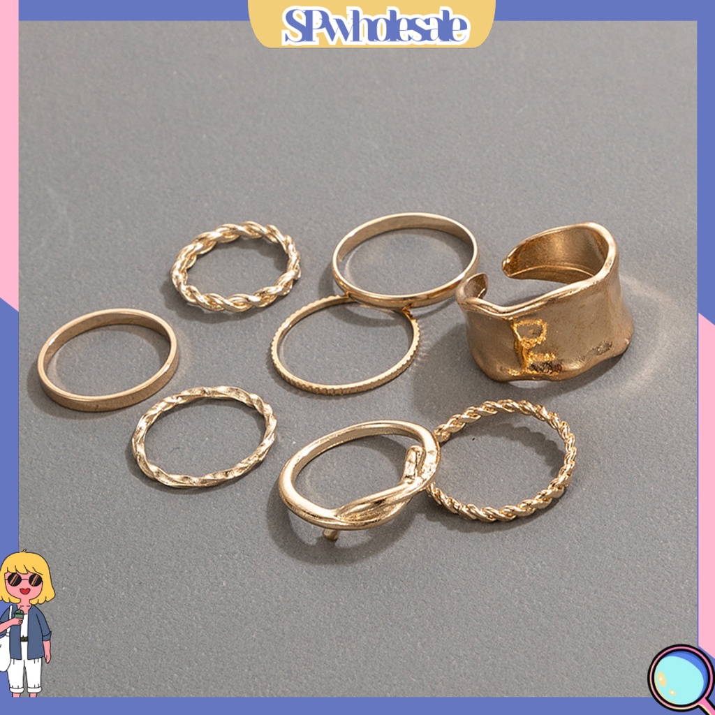 <SPwholesale> Bộ 8 Nhẫn Hợp Kim Kiểu Dáng Đơn Giản Thời Trang