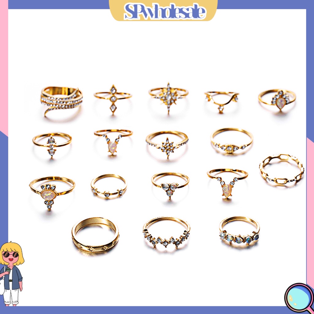 <SPwholesale> Set 17 Nhẫn Đeo Khớp Ngón Tay Phong Cách Boho