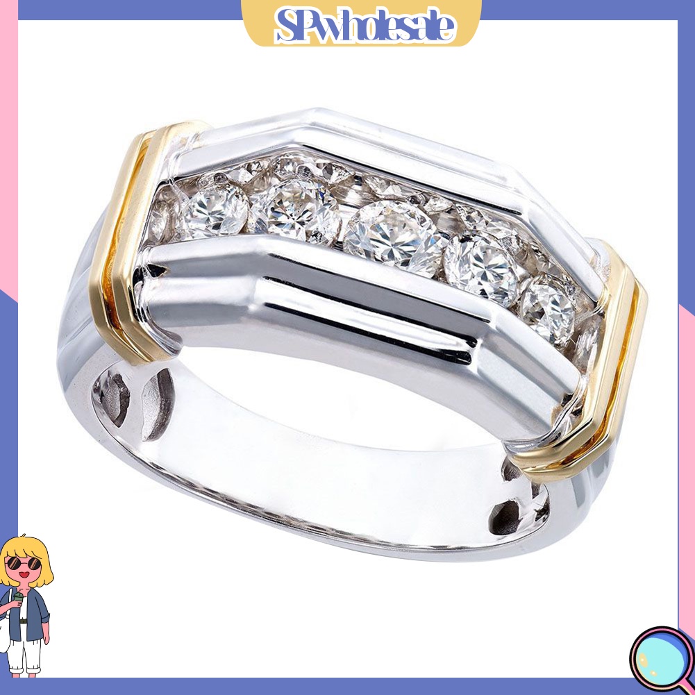 <SPwholesale> Nhẫn Đính Đá Hai Tông Màu Thời Trang Dành Cho Nam