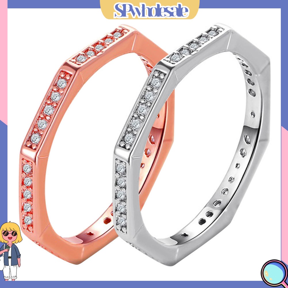 <SPwholesale> Nhẫn Hình Đa Giác Đính Đá Phong Cách Đơn Giản Cho Nam Và Nữ